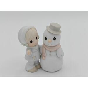 Precious Moments 529524 Enesco Figurine Sugar Town Girl And Snowman Winter 1992